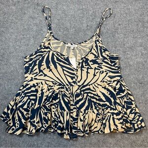 Patrons Of Peace Juniors Large Crop Top Summer Blue Ivory Artsy Flowy Tiered NWT
